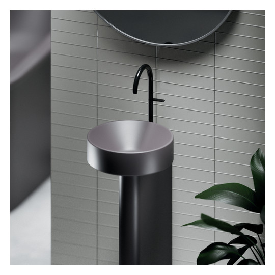 Waschtisch Pedestal BetteSuno d= 34x86,3cm, mit Hahnloch, silver