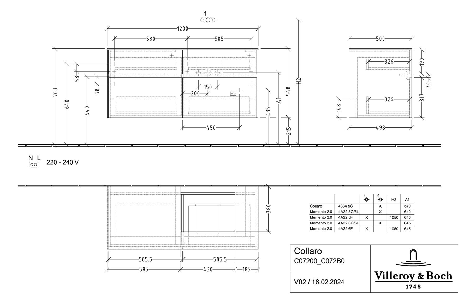 V&B Waschtischunterschrank Collaro 120x54,8x50cm, Waschtisch rechts, LED-Beleuchtung 8,8 W, glossy white