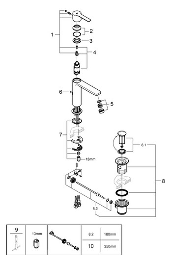 GROHE Waschtisch-Einhebelmischer Lineare 1/2", S-Size, Ablaufgarnitur, chrom