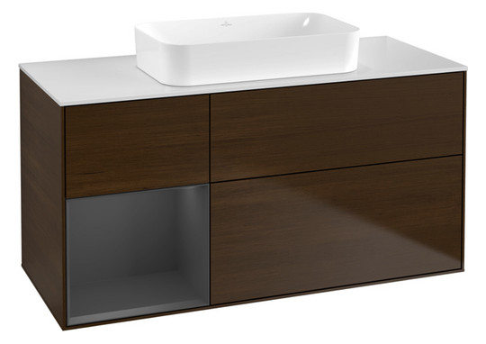 V&B Waschtisch-Unterschrank Finion 120x60,3x50,1cm, Regal links Anthracite matt, Walnut veneer