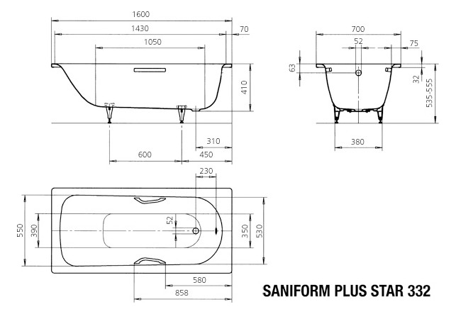Kaldewei Badewanne SANIFORM PLUS STAR 332 160x70cm, Antislip, schwarz Kaldewei Badewanne SANIFORM PLUS STAR 332 160x70cm, Antislip, schwarz