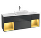 V&B Waschtisch-Unterschrank Wandbeleuchtung Finion 160cm, Abdeckplatte white matt, Regal Gold matt lacquer, Midnight Blue Matt Lacquer