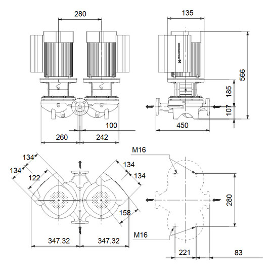 GRUNDFOS Elektr. ger. Trockenläuferpumpe TPED 32-320/2-S-AI-F-A-BQQE PN6 3x400V