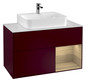 V&B Waschtisch-Unterschrank Wandbeleuchtung Finion 100cm, Abdeckplatte white matt, Regal rechts Oak Veneer, Peony Matt