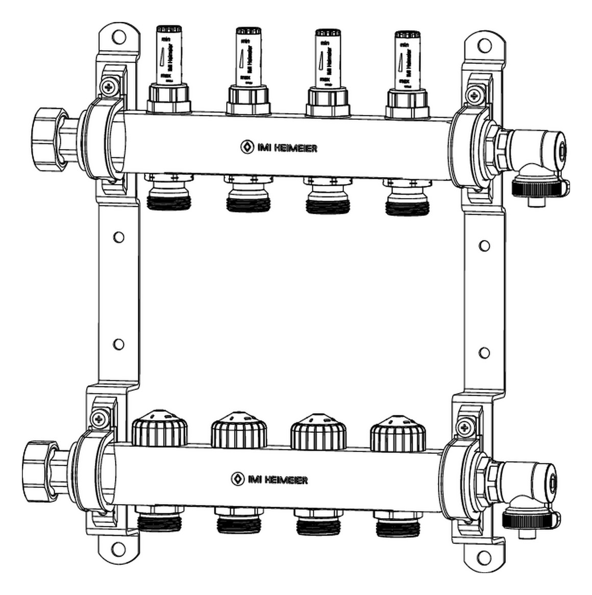 Heimeier Fußboden-Heizkreisverteiler Dynacon Eclipse 11 Heizkreise, mit automatischer Durchflussregelung