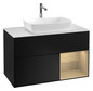 V&B Waschtisch-Unterschrank Wandbeleuchtung Finion 100cm, Abdeckplatte white matt, Regal Oak Veneer, Black matt lacquer
