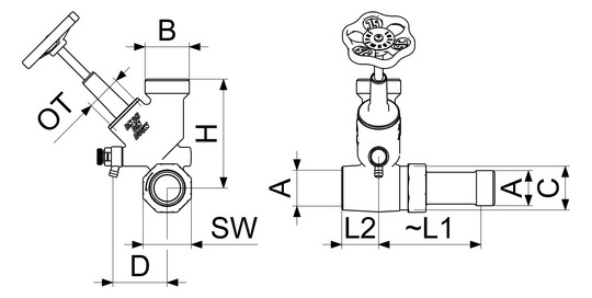 Schlösser Abzweig-T-Ventil 7500 DN 20, G 1 x 1", steigende Spindel