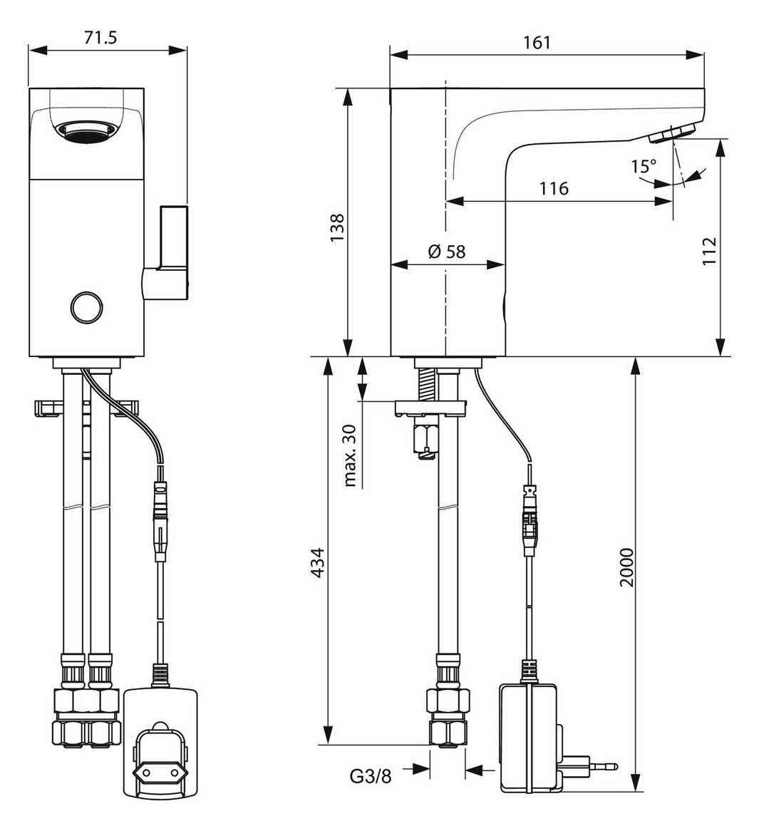 Ideal-Standard Sensor-Waschtischarmatur CeraPlus Netzbetrieb 230 V, mit Mischung, verchromt