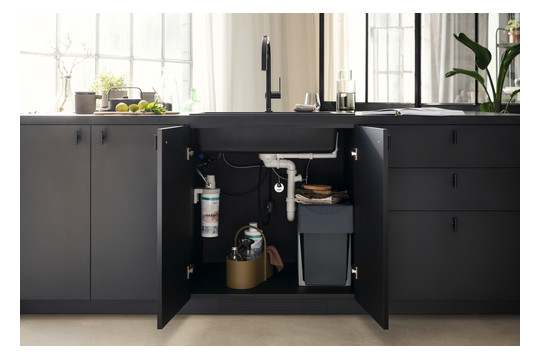 hansgrohe Spültisch-Einhebelmischer Aqittura M91 mit Ausziehauslauf, 1jet, Starter Set, mattschwarz