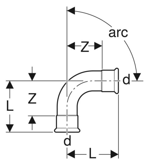 Geberit Bogen Mapress 90°, Kupfer, Ø 108 mm