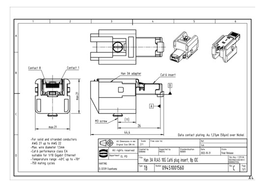 HART HAN3A RJ45 10G Cat6     09451001560 