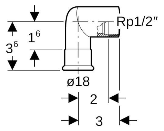 Geberit Gas-Übergangswinkel Mapress 90Grad mit Innengewinde, Kupfer, Ø 18 mm x Rp 1/2