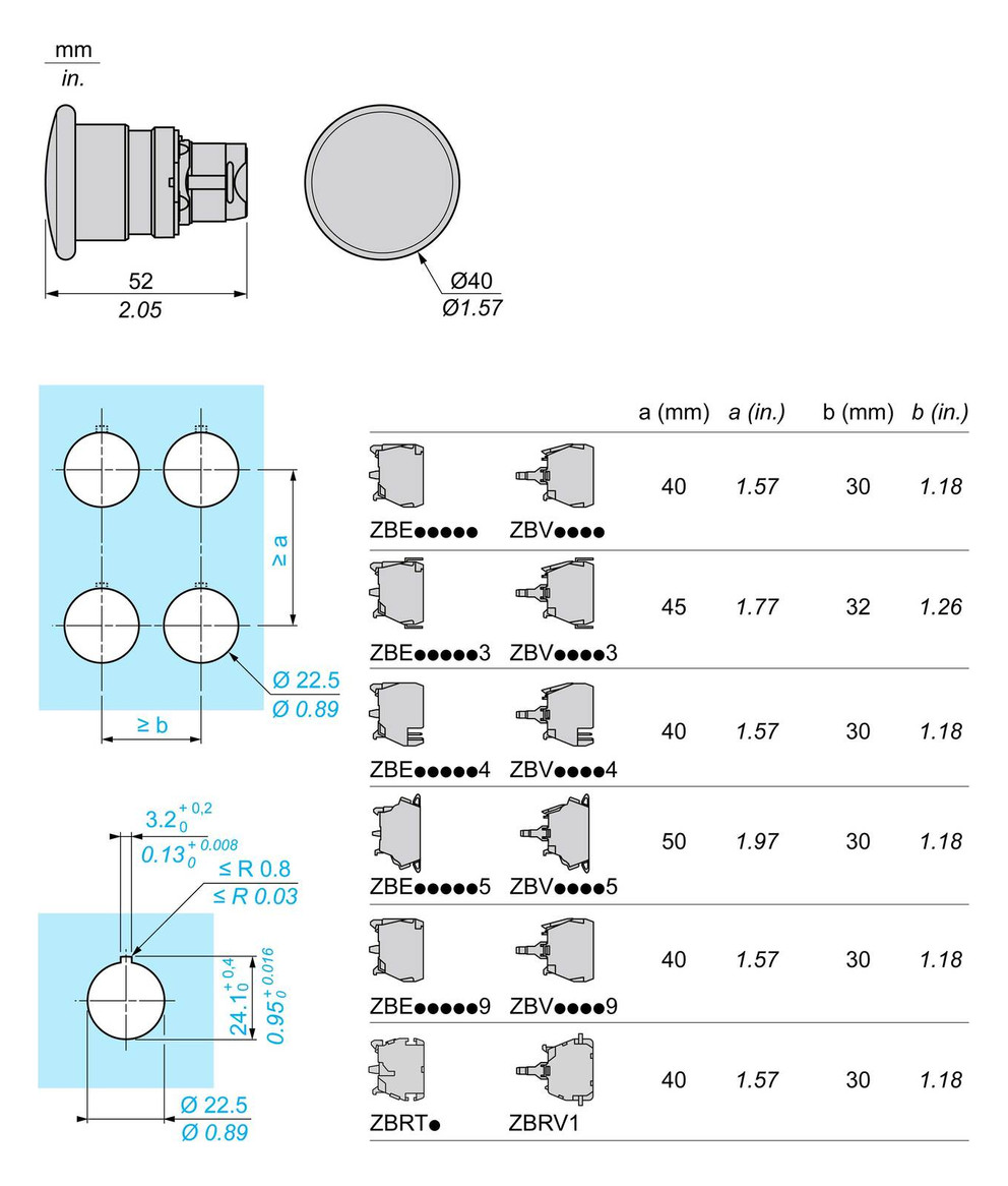 Frontelement für Not-Aus Ø22,5mm gn rnd IP66 hoch Tastend