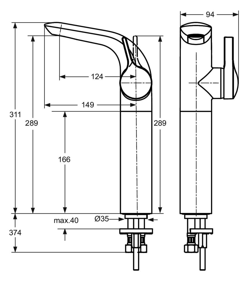 Ideal-Standard Waschtisch-Einhebelmischer Melange verlängerter Sockel, ohne Ablaufgarnitur, verchromt