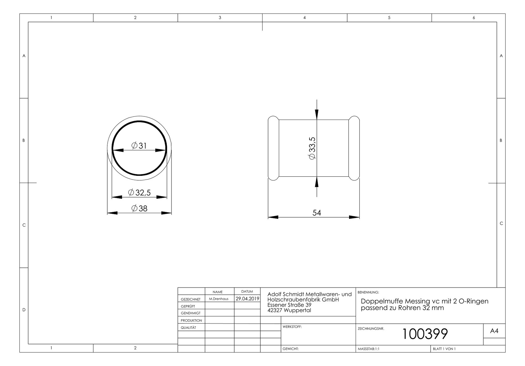 32mm-MS-Doppelmuffe chrom, Marktmodell