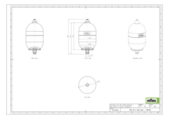 Reflex Membran-Druckausdehnungsgefäß Refix DD 2, 10 bar/70 °C, G 3/4, grün