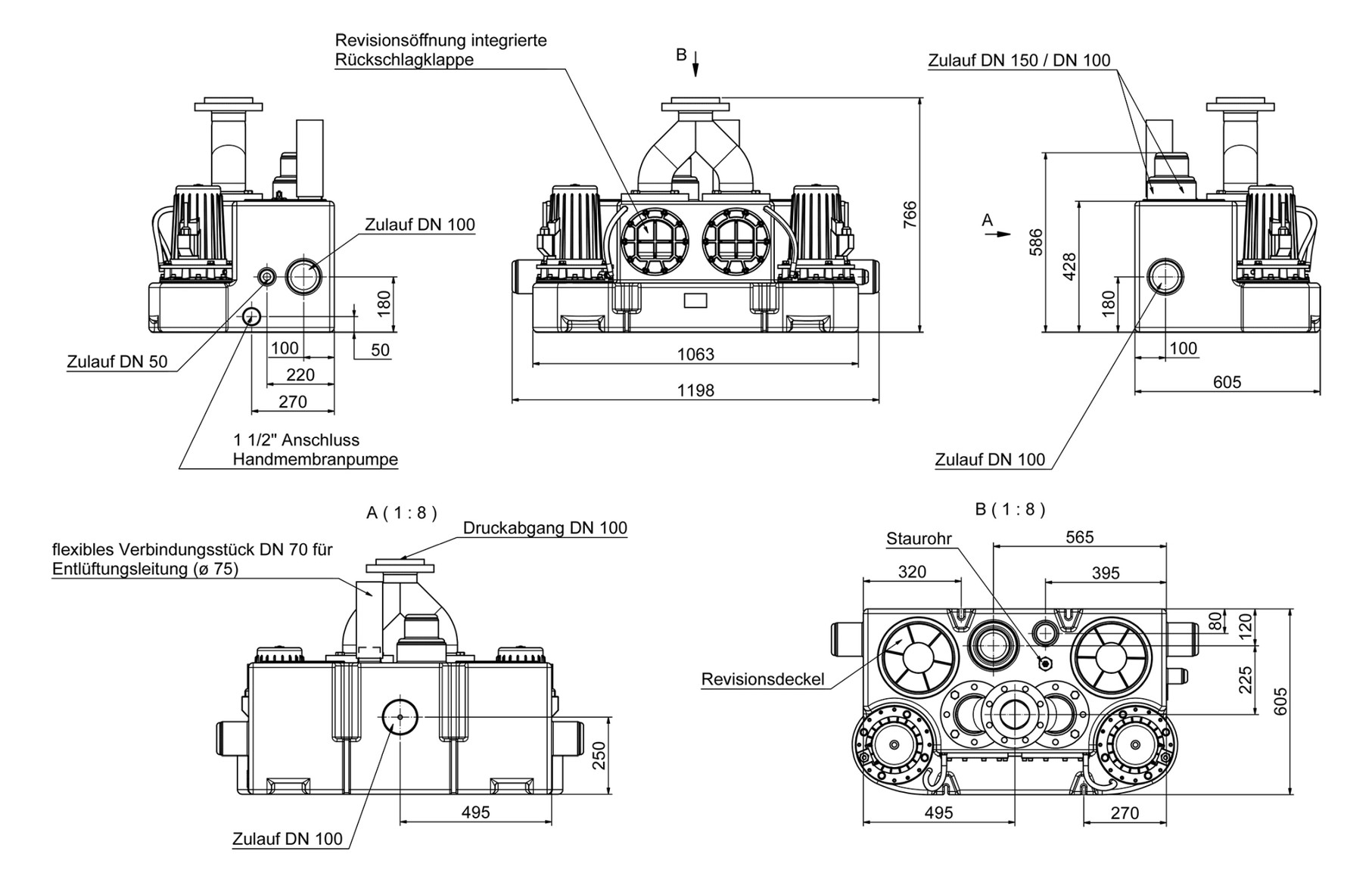 SFA Hochl.-Hebeanl. SANICUBIC 2 FRK 1.5T mit 2 Freistromradpumpen, 1,8 kW, 400 V