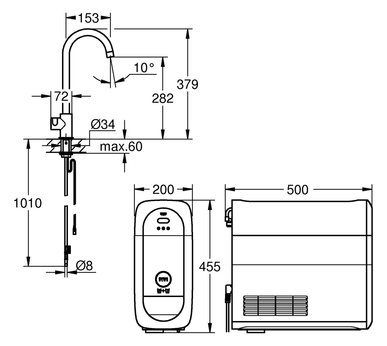 GROHE Spültisch-Einhebelmischer Blue Home C-Auslauf, Mono Starter Kit, supersteel