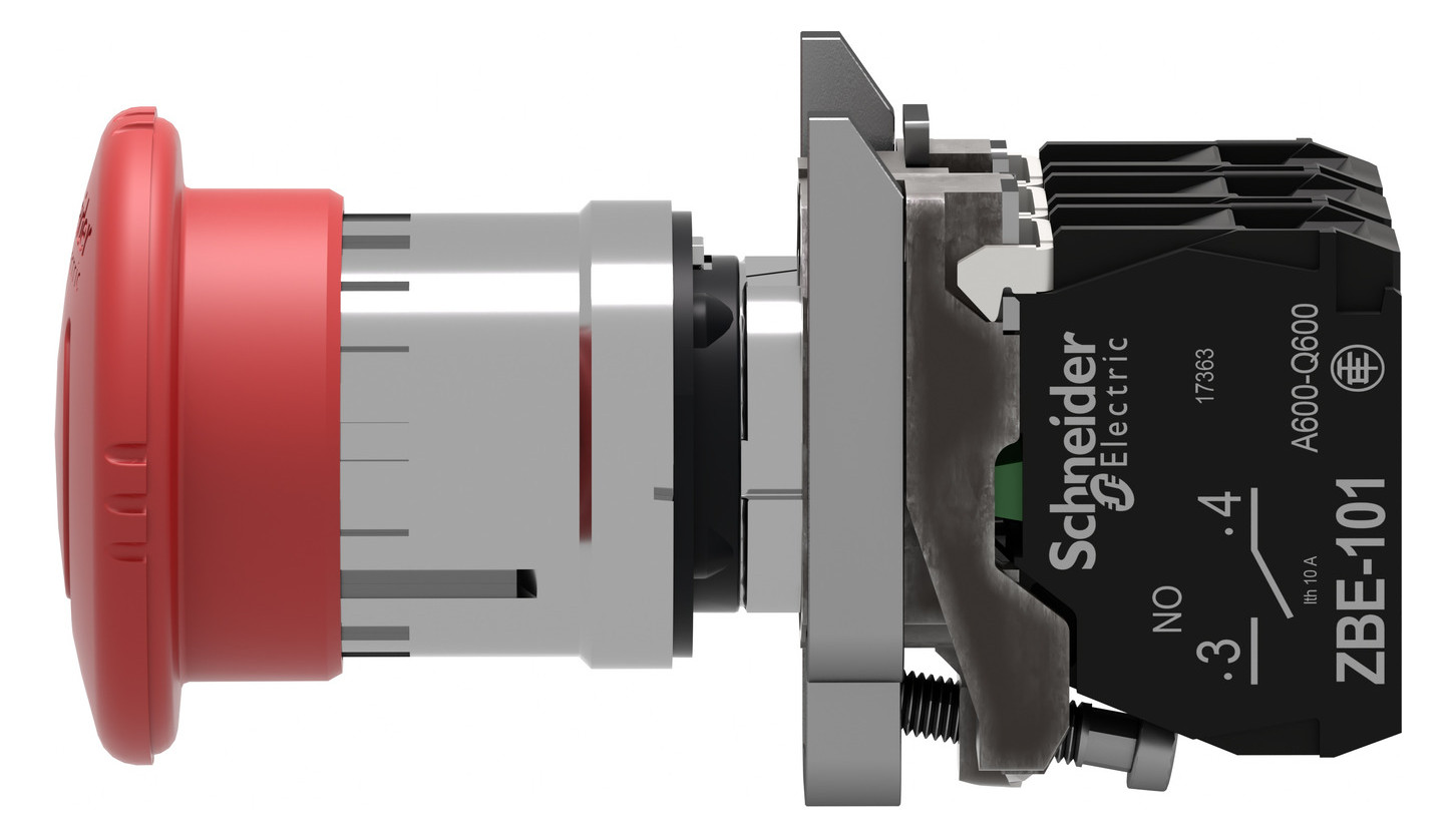 Not-Aus Taster EB IP66 Dreh 1S 2Ö Einb Ø22,5mm Schraub