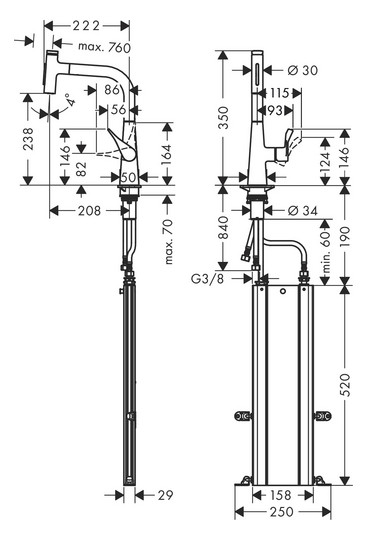 hansgrohe Spültisch-Einhebelmischer 240 Metris Select M71 mit Ausziehbrause, 2jet, sBox, Edelstahl-Optik