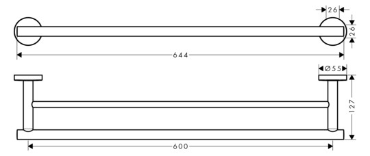 hansgrohe Badetuchhalter Logis Universal Länge 644mm, doppelt, Wandmontage, Messing, Metall, chrom