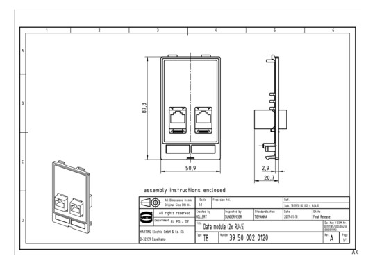 HART Dateneinsatz (2x RJ45)  39500020120 