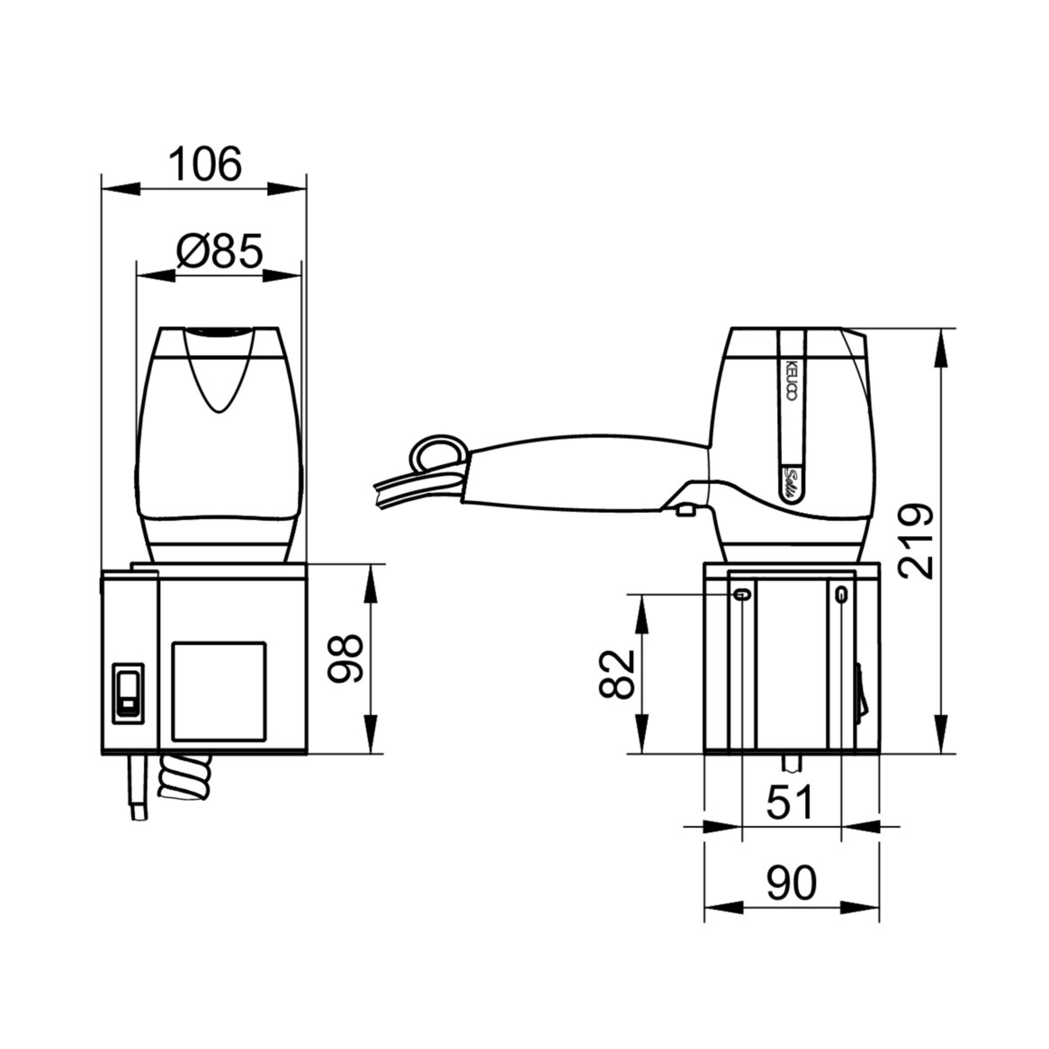KEUCO Haartrockner Plan 230 V, 3 Heizstufen, verchromt / schwarz