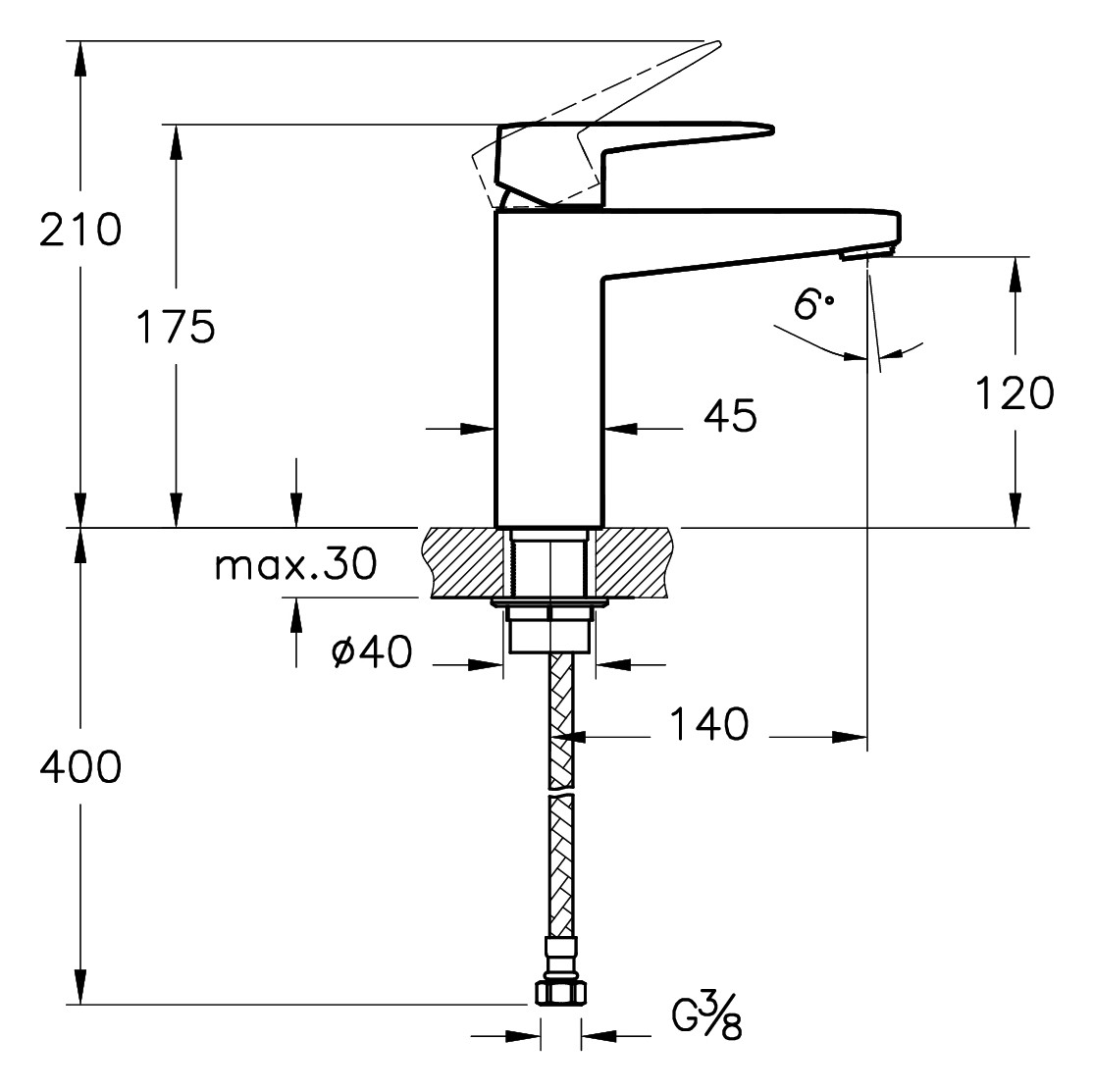 VitrA Bad Waschtisch-Einhebelmischer Root Square Ausladung 140mm, Einlochmontage, ohne Ablaufgarnitur, Nickel gebürstet