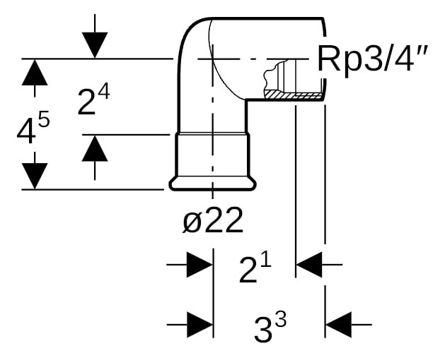 Geberit Gas-Übergangswinkel Mapress 90Grad mit Innengewinde, Kupfer, Ø 22 mm x Rp 3/4