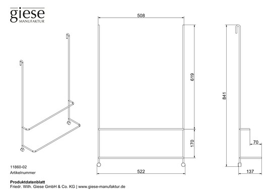Giese Badetuchhalter Server mit 2 Stangen, 522x841x137mm, verchromt