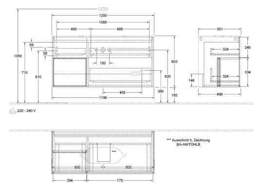 V&B Waschtisch-Unterschrank Finion 120x60,3x50,1cm, Regal links Peony, Glossy white lacquer