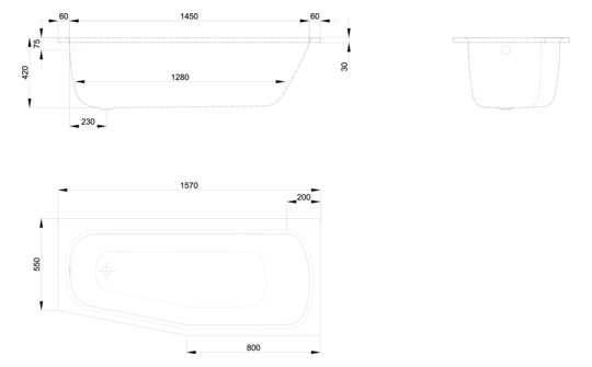 Badewanne BetteBambino 2570 157x70x42cm, Schräge Fußende links, ägäis