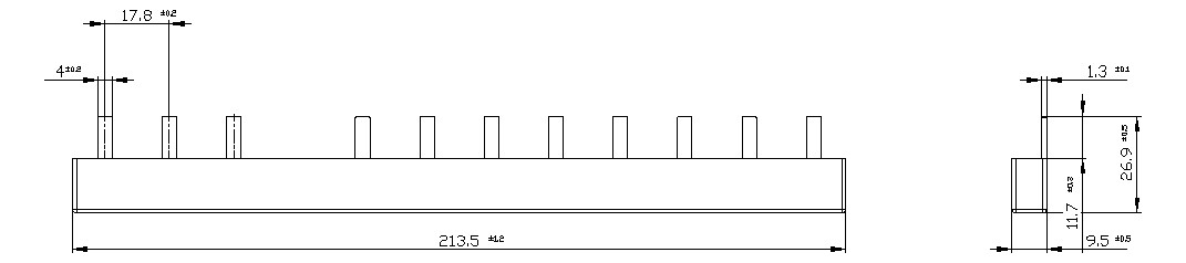 Phasenschiene 3ph 18mm 210mm 10qmm 50A Stift Isoliert