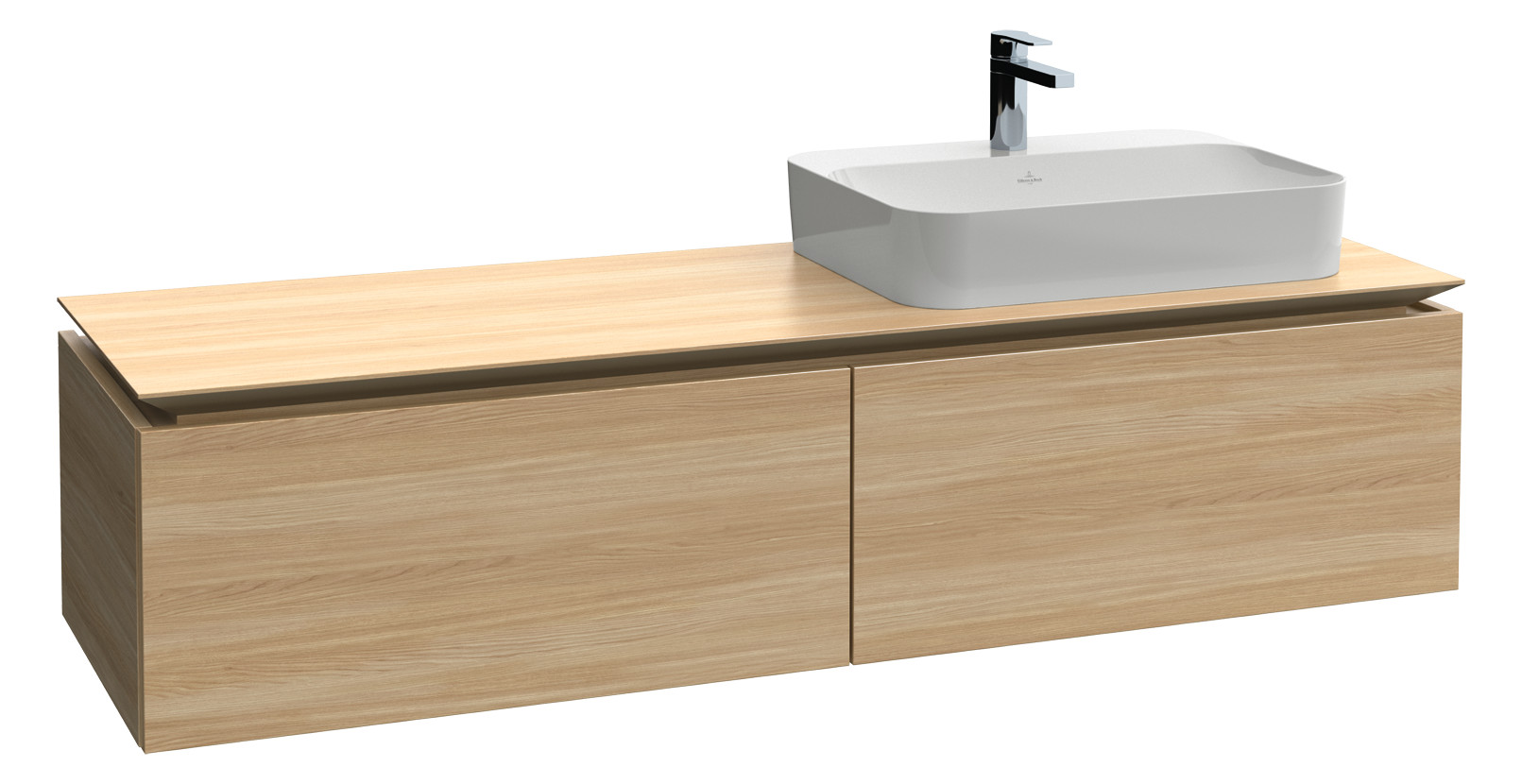 V&B Waschtischunterschrank Legato 160x38x50cm, Waschtisch rechts, mit LED-Beleuchtung, Stone Oak