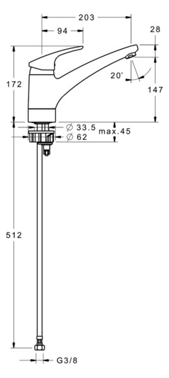 HANSA Spültisch-Einhebelmischer HANSAMIX schwenkbar, Ausladung 203mm, chrom
