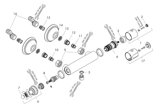 hansgrohe Brausethermostat Axor Montreux AP, 1 Verbraucher, mit Kreuzgriff, chrom