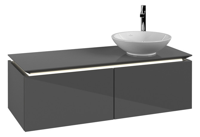 V&B Waschtischunterschrank Legato 120x38x50cm, Waschtisch rechts, mit LED-Beleuchtung, Glossy Grey V&B Waschtischunterschrank Legato 120x38x50cm, Waschtisch rechts, mit LED-Beleuchtung, Glossy Grey
