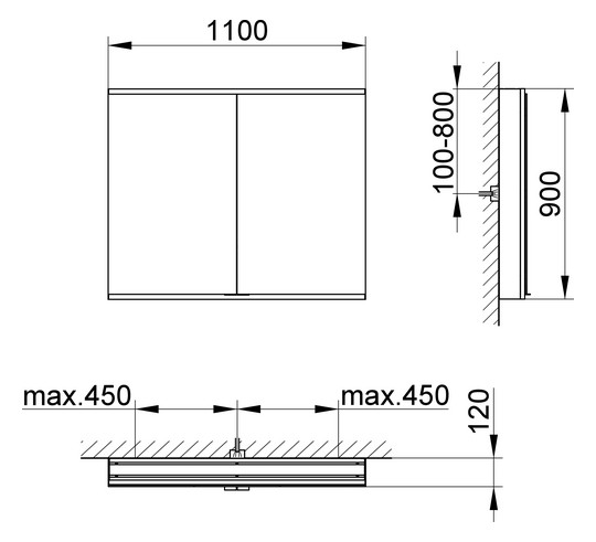 KEUCO Spiegelschrank Royal Modular 2.0 DALI 1100 x 900 x 120 mm, ohne Steckdose, Wandvorbau, 2 Türen, beleuchtet
