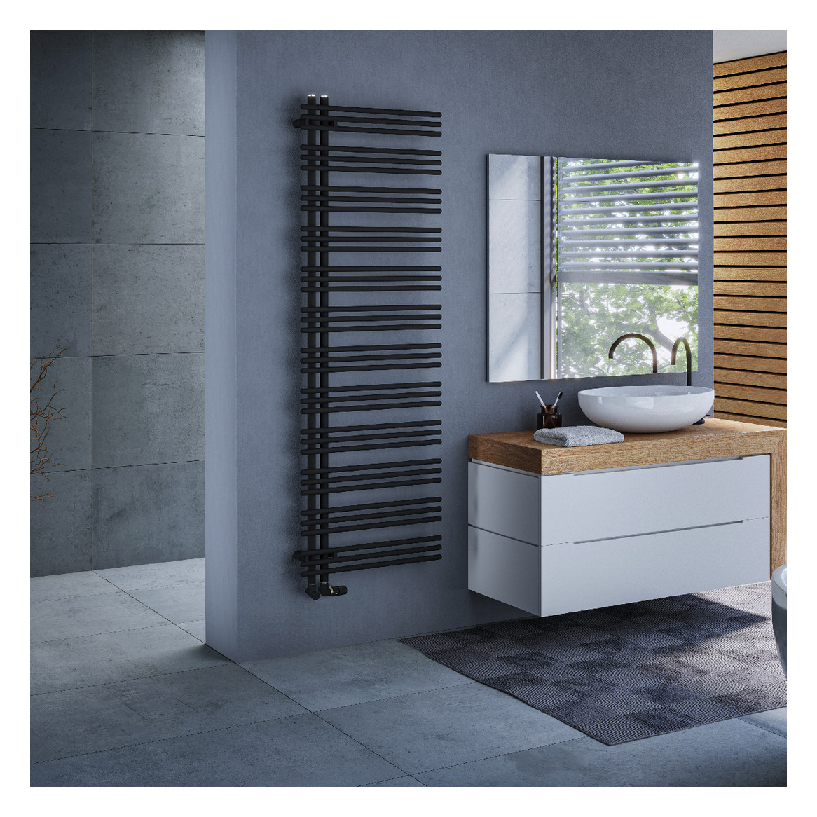 Zehnder Design-Heizkörper Yucca Asym YA-130-060, 1304 x 578 mm, Traffic black, RAL 9017