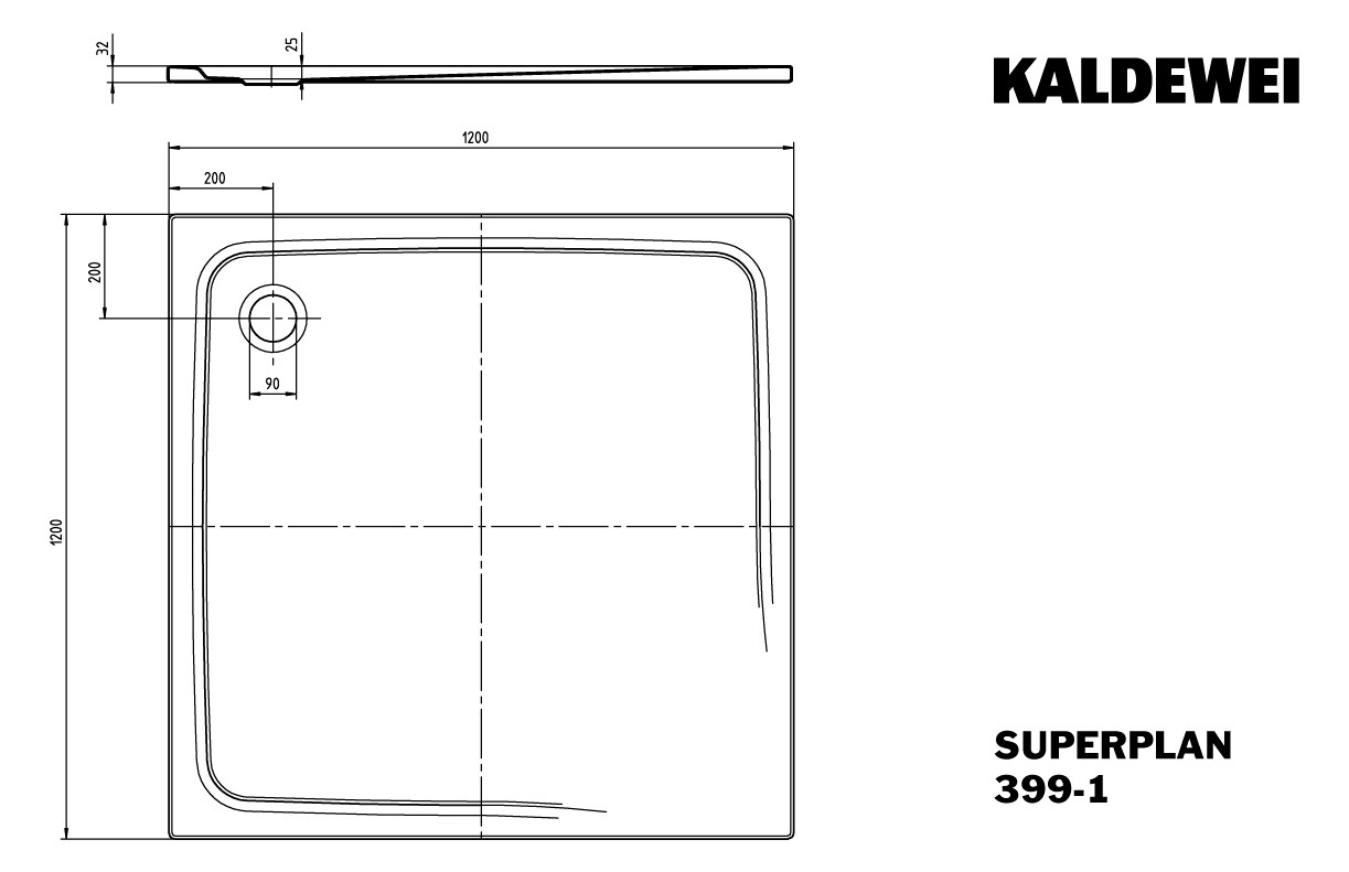 Kaldewei Duschwanne SUPERPLAN CLASSIC 399-1 120x120x2,5cm, Vollantislip Perl-Effekt, weiß