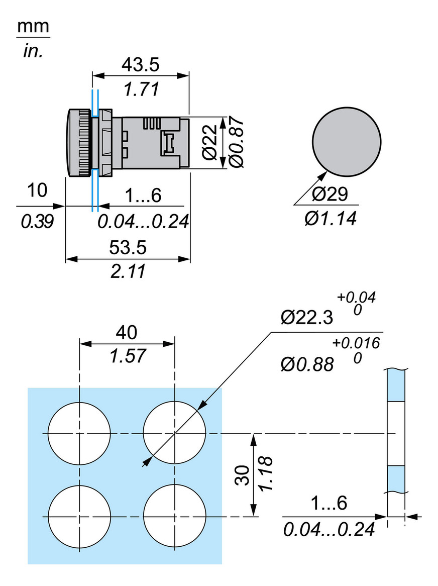 Leuchtmelder komplett 1f LED AC rnd hoch Ø22,5mm gn IP54