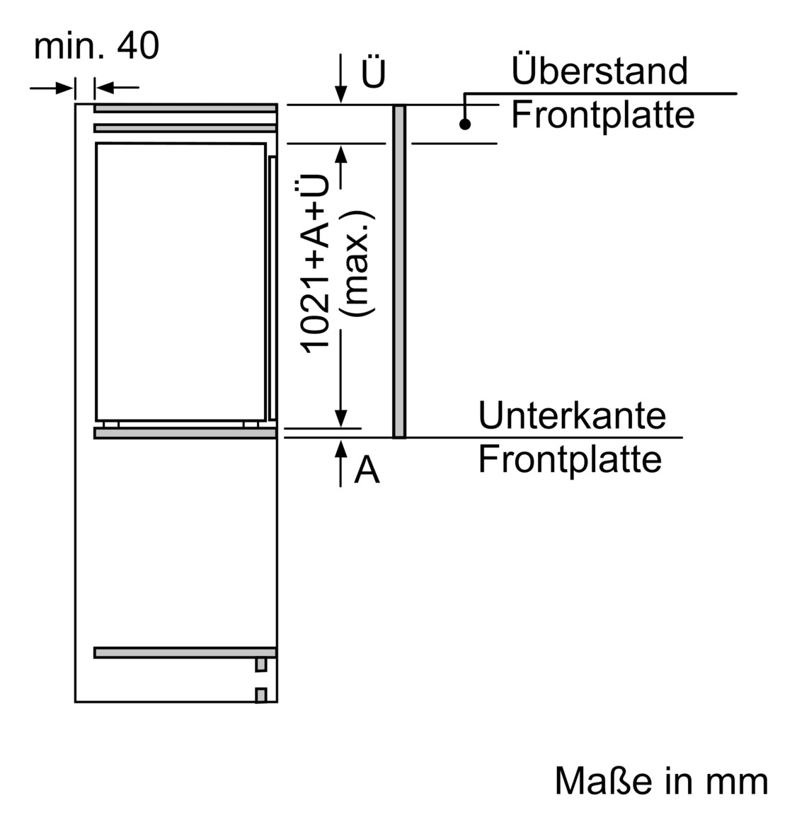 Kühlschrank EB E 132/15l N1025mm integr Schlepp 145kwh ws B541mm H1021mm