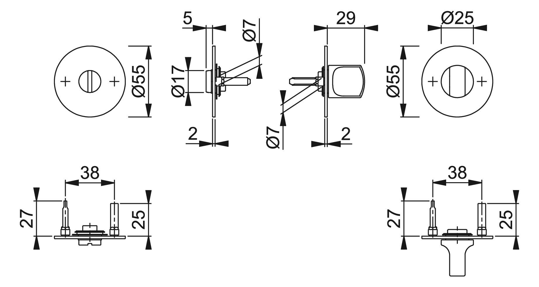 Bild HOPPE Schlüsselrosettenpaar E849NS, außen/innen, rund, mit Stütznocken, WC Schlitzkopf, 2mm, Türstärke min. 37mm, Türstärke maximal 45mm, schwarz matt-1