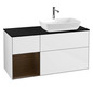 V&B Waschtisch-Unterschrank Finion 120cm, Abdeckplatte black matt, Regal Walnut Veneer, Glossy white lacquer