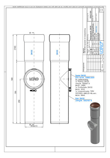 LORO X Regenstandrohr DN 100, 500 mm, mit Reinigungsöffnung, rund, Stahl