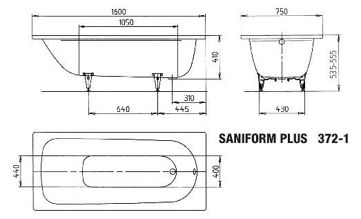 Kaldewei Badewanne SANIFORM PLUS 372-1 160x75cm, Vollantislip Perl-Effekt, bahamabeige