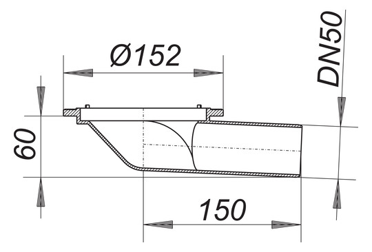 Dallmer Balkonablaufgehäuse 83 KF DN 50, Ablaufstutzen seitlich, 3° abgewinkelt, ohne Flansch