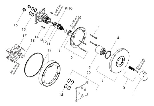 hansgrohe Fertigmontageset Ecostat S UP-Thermostat, chrom
