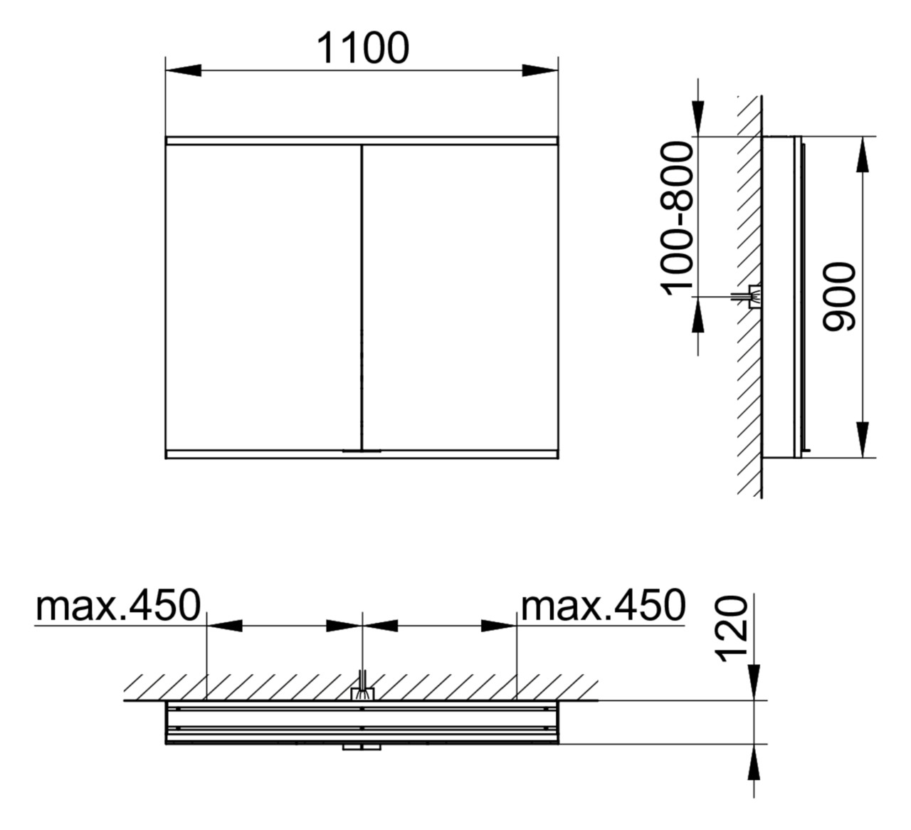 KEUCO Spiegelschrank Royal Modular 2.0 DALI 1100 x 900 x 120 mm, ohne Steckdose, Wandvorbau, 2 Türen, beleuchtet