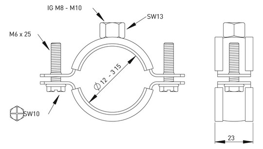 ASW Schraubrohrschelle Spannbereich 137-142 mm M 8/M 10, mit Schallschutzeinlage